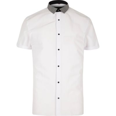 White gingham trim slim fit shirt